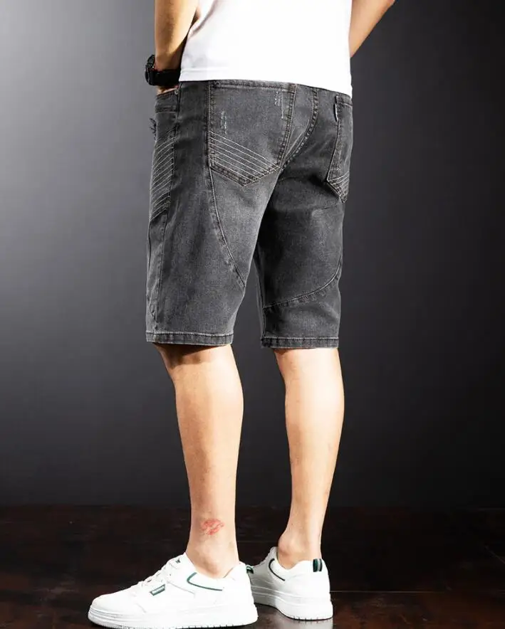 Summer Denim Shorts Male Jeans Men Denim Shorts Trendy Jogger Ankle Harem Jeans Stretch Pants Men's Ripped Wave Trousers