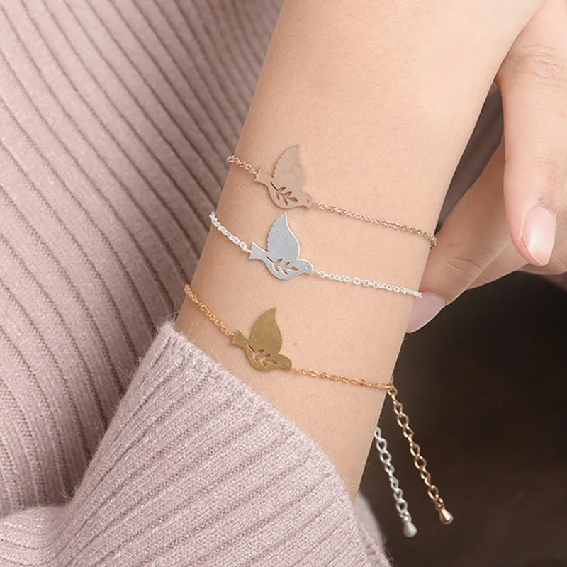 Женский браслет с птицами в виде оливковой ветки детский из нержавеющей стали