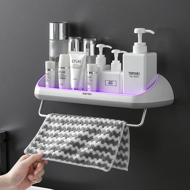 

Punch-free Bathroom Storage Rack Shampoo Cosmetic Shower Shelf Wall Mounted Kitchen Towel Holder Shelf Bathroom Acccessories