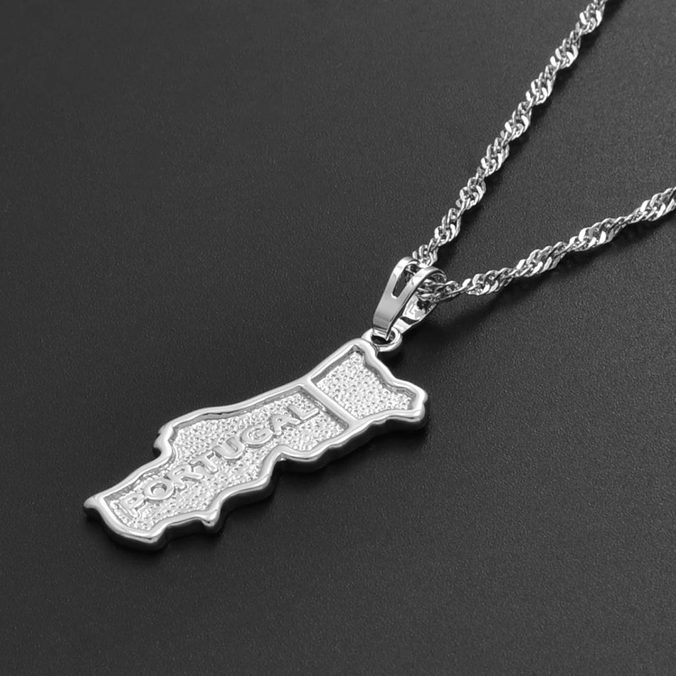 Anniyo карта Португалии серебряное ожерелье с подвеской Цвет ювелирные изделия