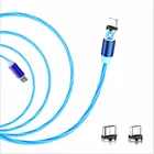 Магнитный светодиодный светящийся кабель USB Type-C для быстрой зарядки, магнитный кабель USB Micro, зарядный кабель, провод для iPhone, Huawei, Samsung