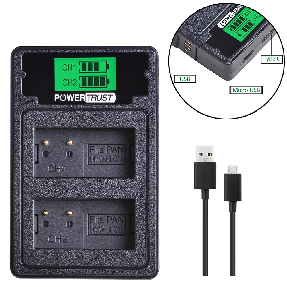 Зарядное устройство PowerTrust для Panasonic Lumix зарядное DMW-BLC12 FZ2000 G6 G7 GX8 G85 GH2 BLC12GK BLC12PP