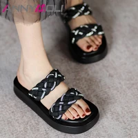 annymoli women slippers shoes flat platform sandals square toe ladies footwear beach shoes summer black apricot 2021 fashion