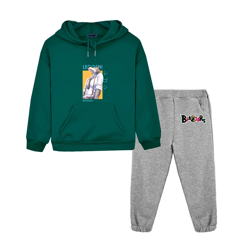 Legoshi BEASTARS Wolf Card Anime Pullover Hoodie for Girl Sets Suit for Boy Kids Sweatshirt Pants+top 2pc Warm Children Clothing
