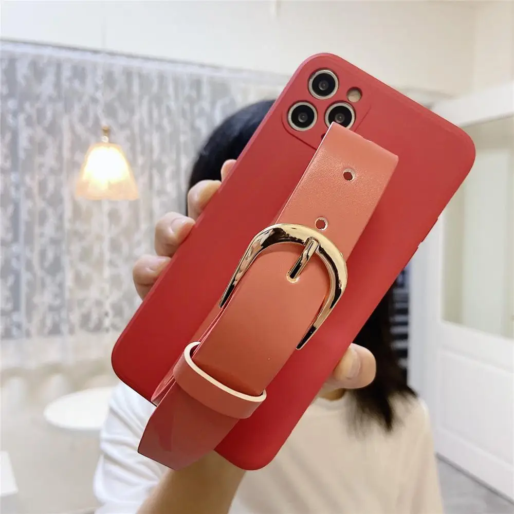 Жидкий силиконовый чехол для телефона PU ремешок на запястье металлический замок