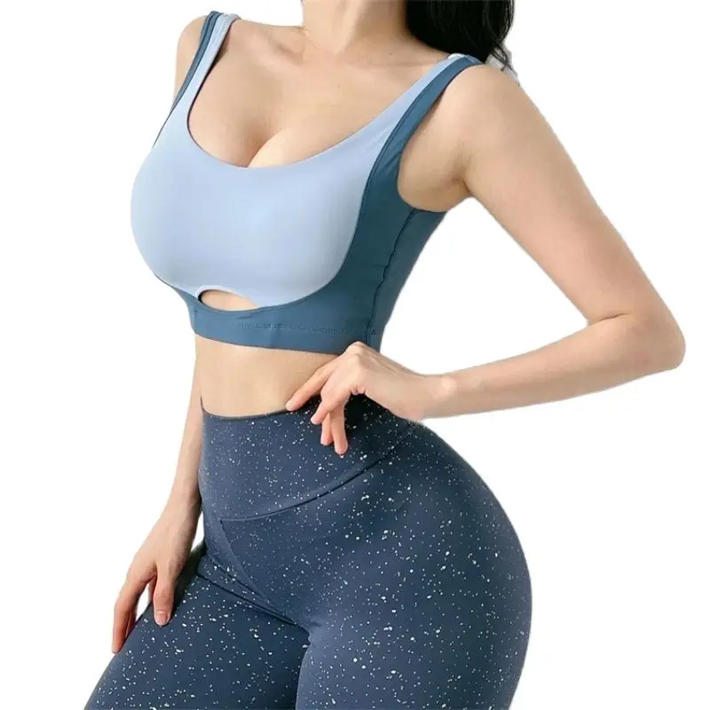 

Sexy stitching two-color sports bra women's fitness yoga bra gym padded sports top sports vest running push-up bra MITAOGIRL