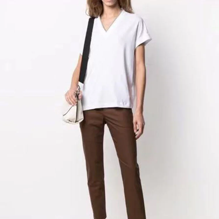 

Новинка 2021, футболка из чесаного хлопка с V-образным вырезом, 3 цвета