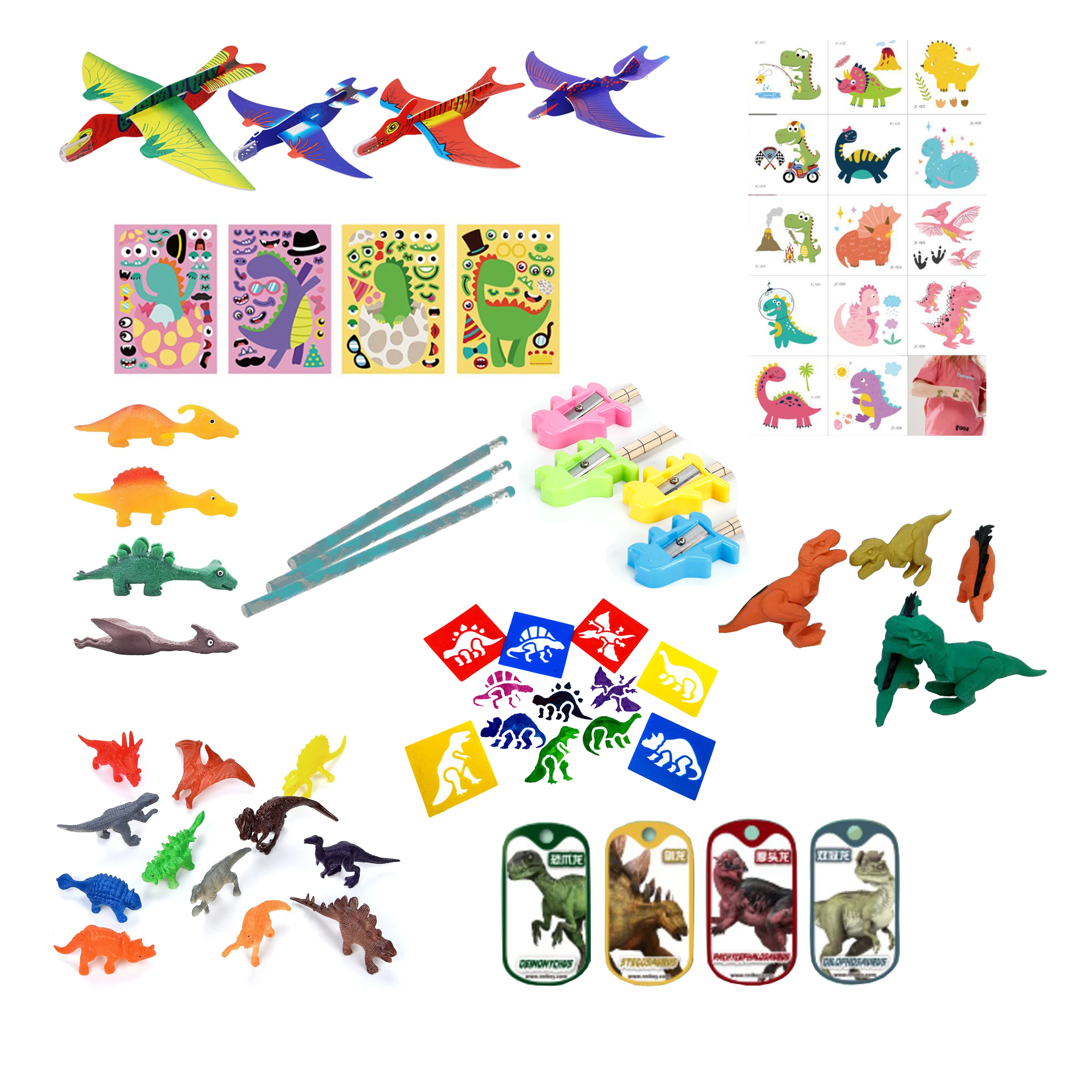 

Freeship Dinosaur Dino Party Toys Incl.Dinosaurs Stickers Tatoo Flying Glider Finger Shot Pencils Erasers kids party favours