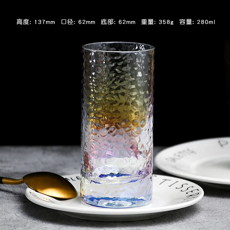 C 280ml Стеклянная чашка красочный молоток сетка прозрачный чай чашки сок, напиток стекло es современный ресторан бар дома питьевой коктейльное стекло - Цвет: C 280ml