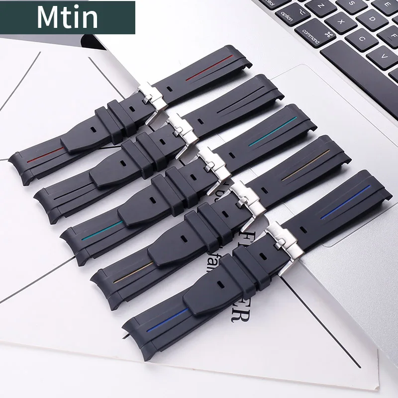 20mm21mm pin buckle rubber strap men's watch accessories For Rolex watch strap GMT outdoor sports waterproof wristband ladies