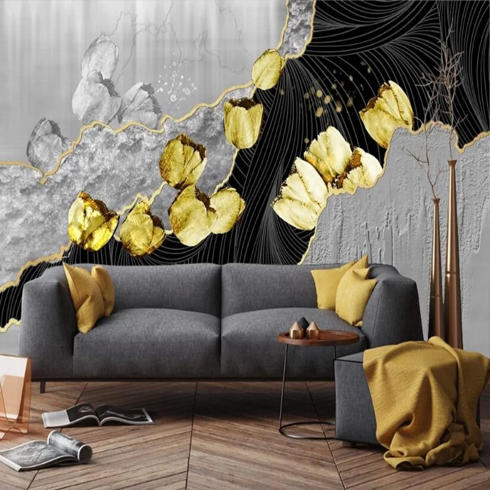 Пользовательские Большие Настенные обои 3D современная мода золотые тюльпаны
