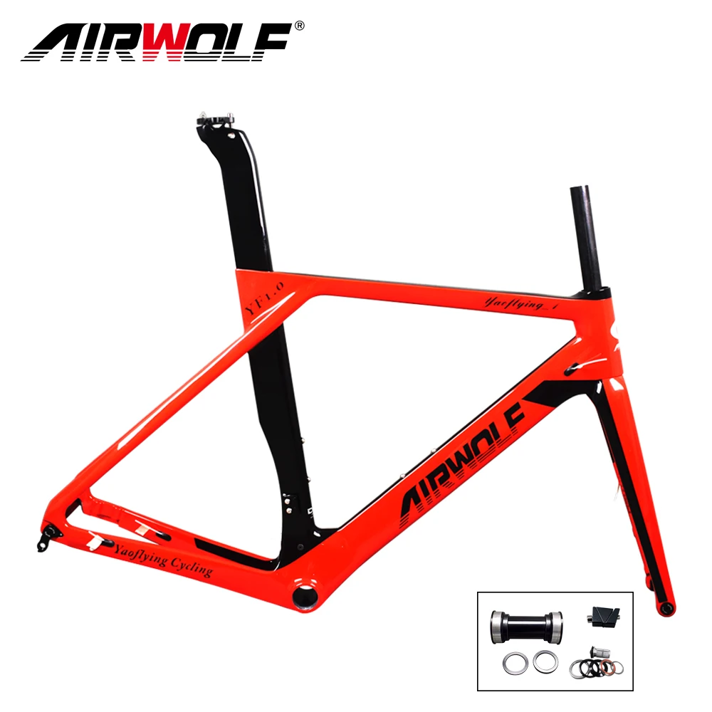 

AIRWOLF Aero Road Bike Frameset T1000 Toray Full Carbon Fiber Road Bicycle Frame 49 52 54 56 CM Thru Axle 142*12mm Disc Brake