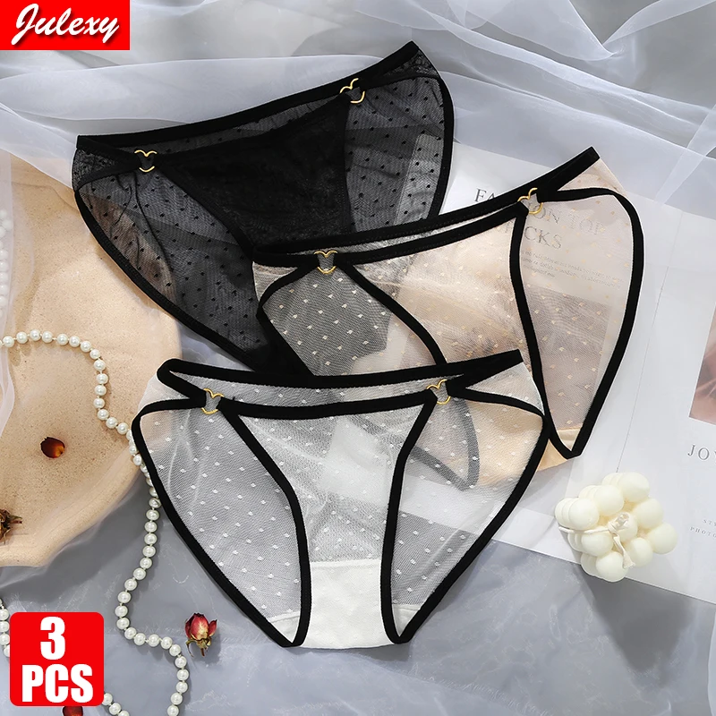

3pcs/pack Julexy Sexy Lace Yarn Transparent Women Underwear Panties Seamless Hollow Out Girls Briefs Low Waist Cute Panties