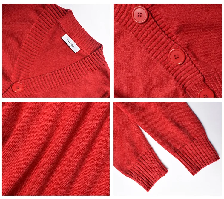 Осень 2019 вязаный красный черный кардиган женский на пуговицах v-образный вырез