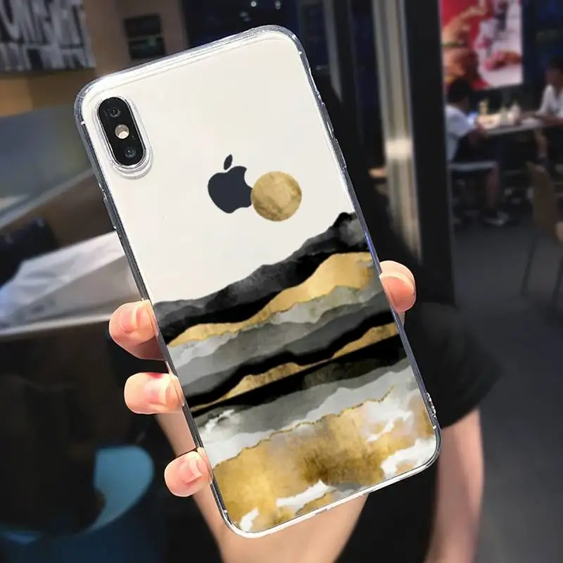 

Aesthetics Mountain Marble Moon Phone Case Transparent soft For iphone 5 5s 5c se 6 6s 7 8 11 12 plus mini x xs xr pro max