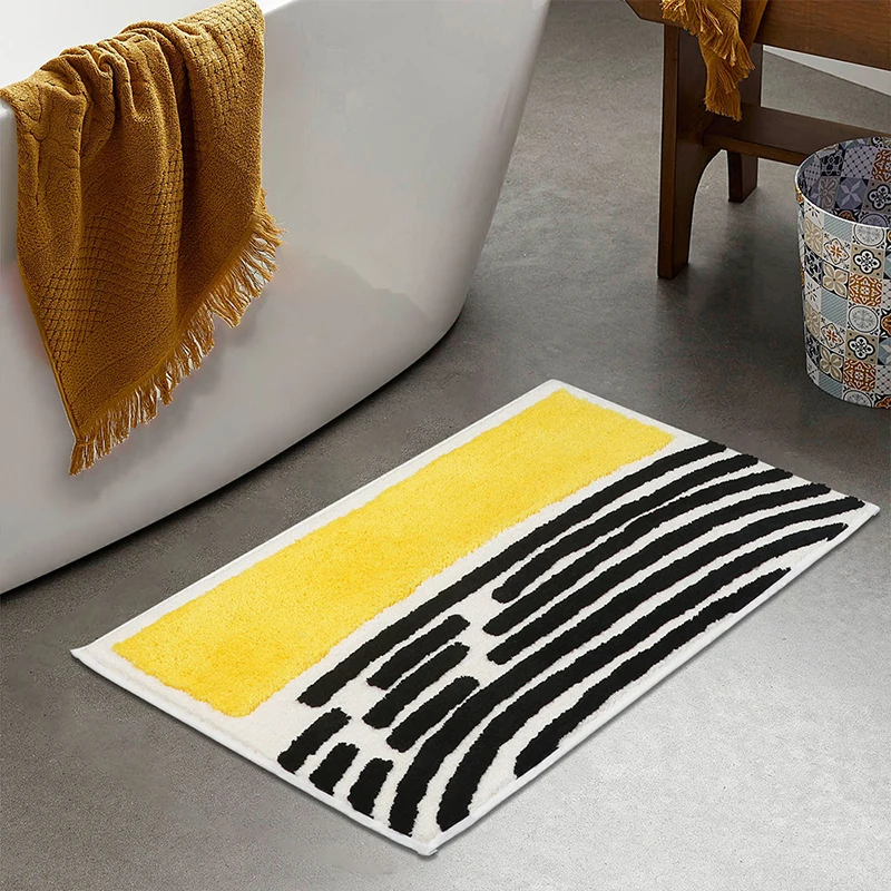 

Rectangular Fingerprint Geometric Flocking Bathroom Non-Slip Floor Mat Microfiber Household Bathroom Doorway Absorbent Carpet