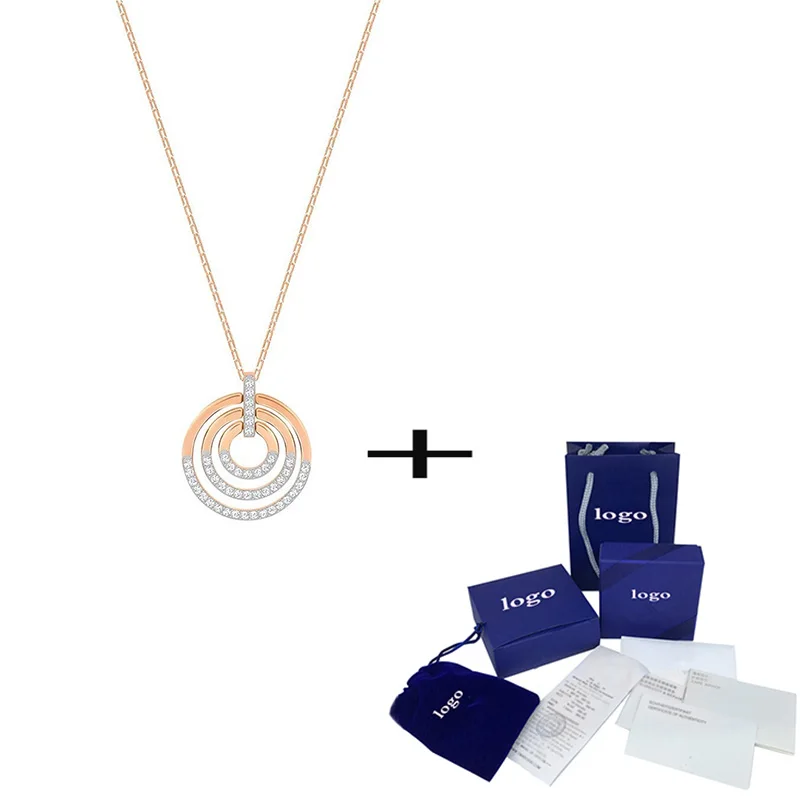 

Original SWA Belt Box 1:1 Charm Fashion Jewelry Round Necklace Rose Gold Round Pendant Necklace Women's Romantic Gift