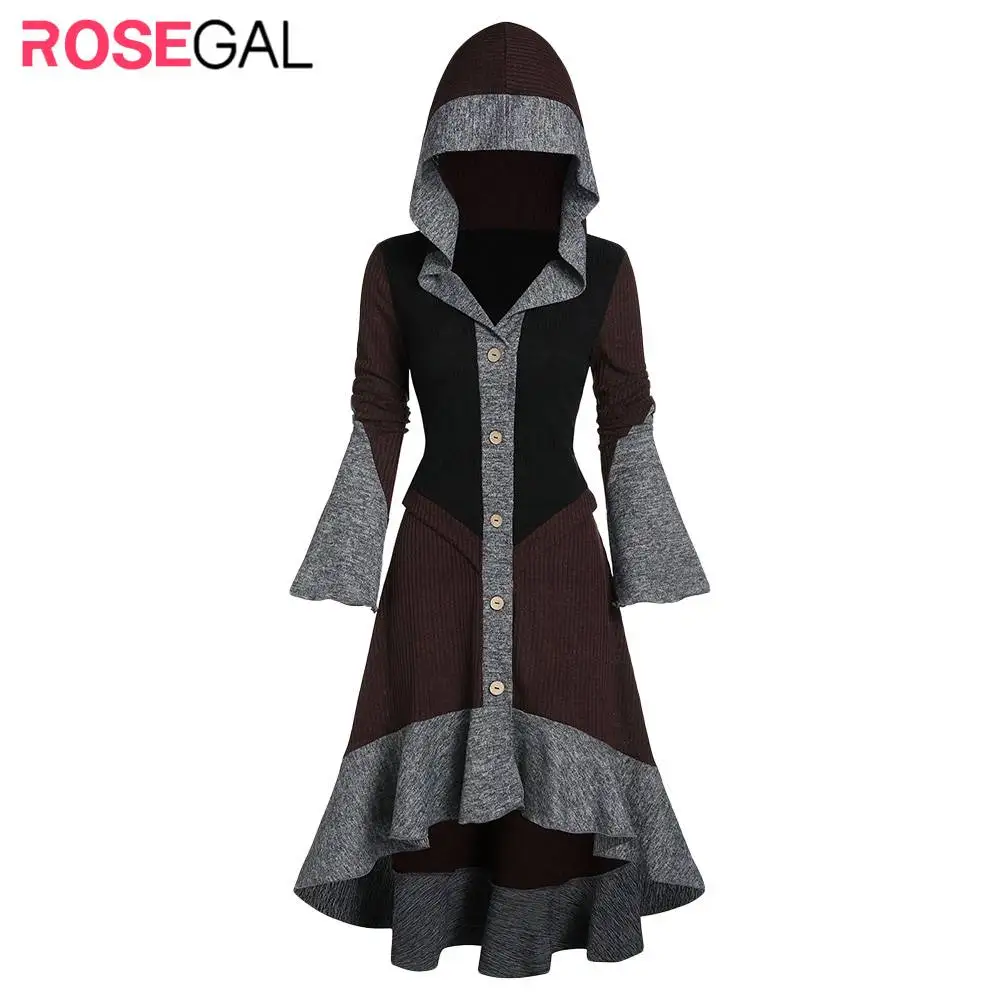 Женский кардиган с капюшоном ROSEGAL контрастный ребристый расклешенным рукавом на