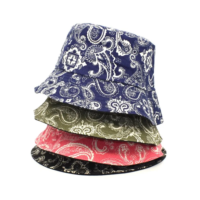 

Canvas Reversible Bucket Hat Women Men Paisley Print Designer Fisherman Cap Ladies Vintage Panama Wide Brim Bob Hats