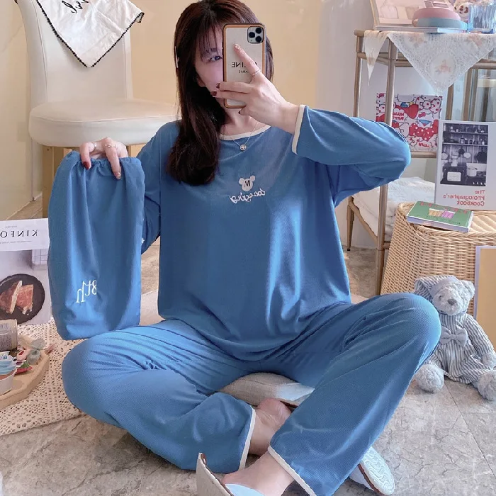 2021 Spring Summer New Nightwear Women's Pajamas Sets Long Sleeve Japanese Household Suit Sleep Wear Thin Sleepwear Round Neck