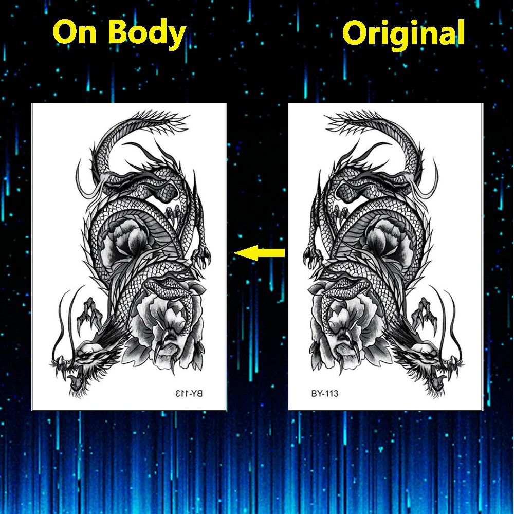 Временные татуировки Черного Тигра и дракона для мужчин поддельные 3D стикер