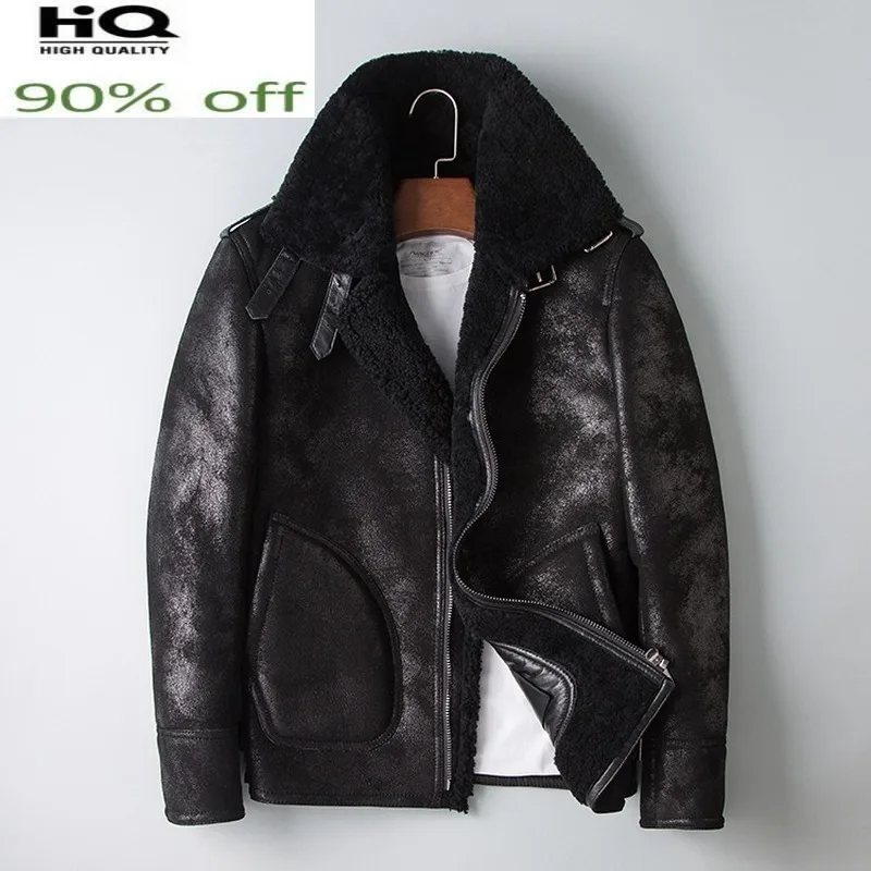 

2022 Natural Fur Coat Men Sheep Shearling Short Male Jacket Motorcycle Mens Jackets and Coats Plus Size 5xl Hommes Veste Pph2497