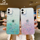 Прозрачный яркий блестящий чехол для телефона iPhone 11 12 Pro Max Mini XS X XR 7 8 Plus SE 2020 градиентный Радужный прозрачный чехол с блестками