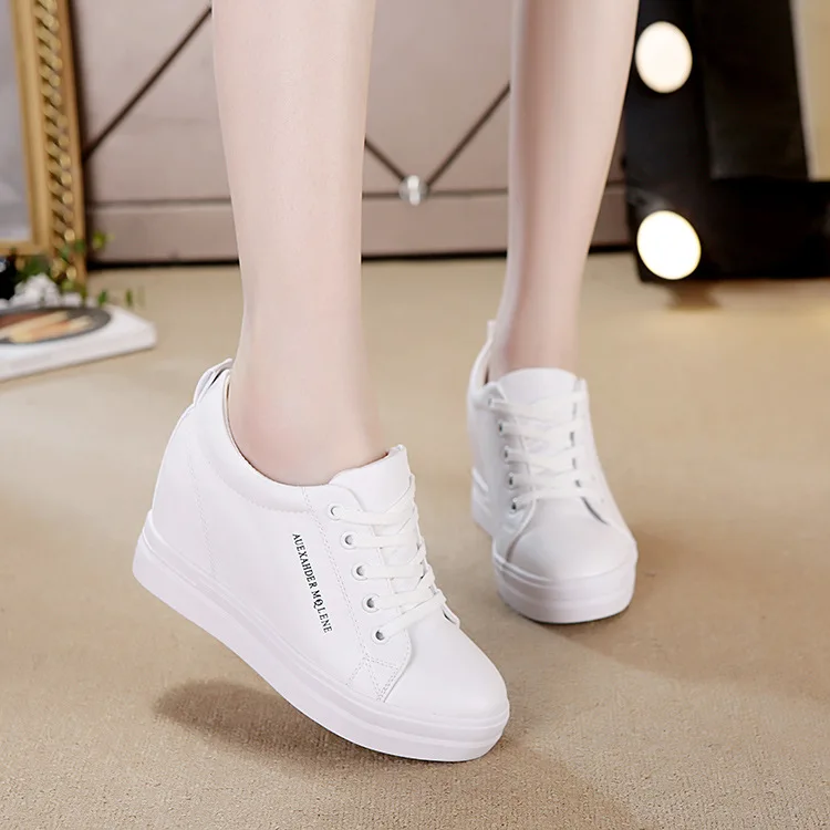 

Leather White Sneakers Women Shoes Comfortable Casual Woman Platform Wedge Shoes Lace-Up Casual Shoes For Women