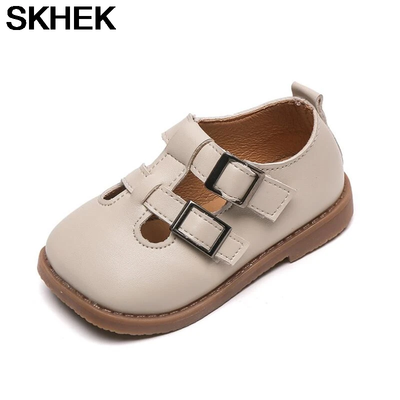 

SKHEK 2021 Summer Round Toe Footwear For Kids Children's Spring Leather Shoes Princess Girl Shoes Fashion Solid Color
