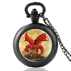 Винтажные кварцевые карманные часы Red Dragon Guardian с сундуком с сокровищами, мужские и женские часы с подвеской-брелоком и часами