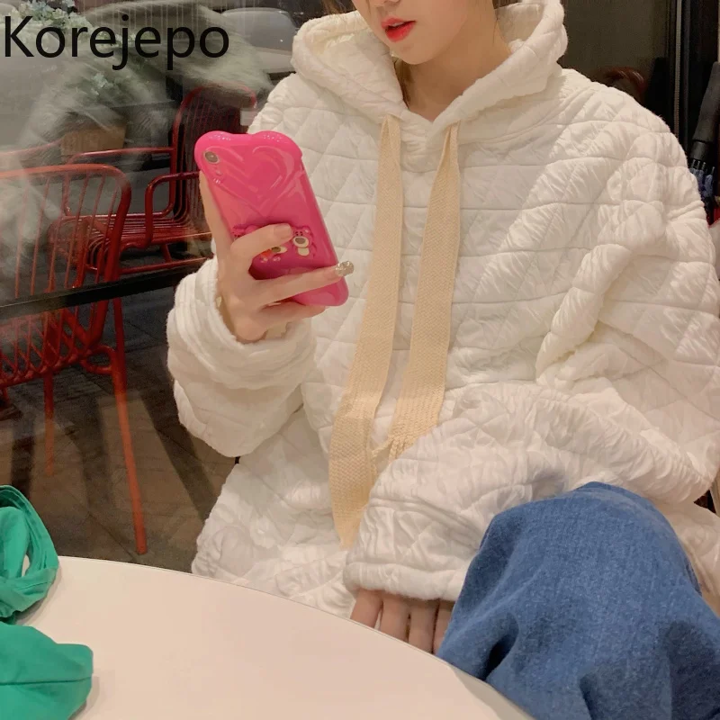 

Korejepo Pleated Hoodie Sweater Women's Autumn Winter 2021 New Solid Loose Comfortable Breathable Simple Leisure Fashion Coat