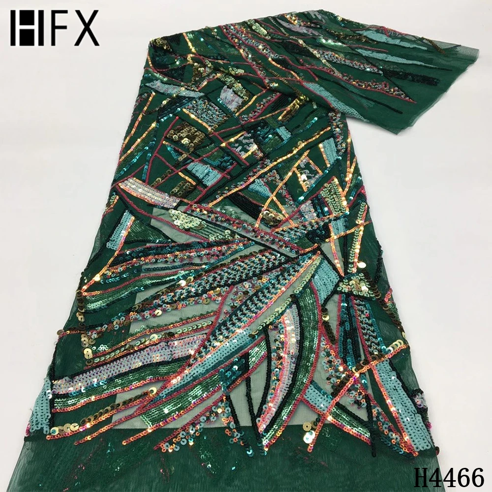 

HFX New Design African Lace Fabric 2021 Sequins Embroidered Tulle Lace Fabric Nigerian Lace Fabric For 5 yards Party Dress