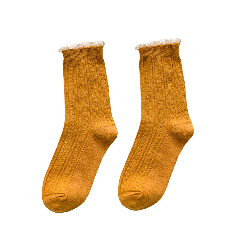 1 пара женские носки Осенние новые модные кружевные хлопковые однотонные милые