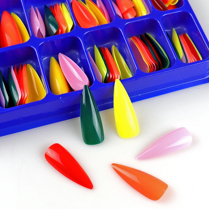 100 шт. длинные Типсы для дизайна ногтей накладные ногти-стилеты разные цвета