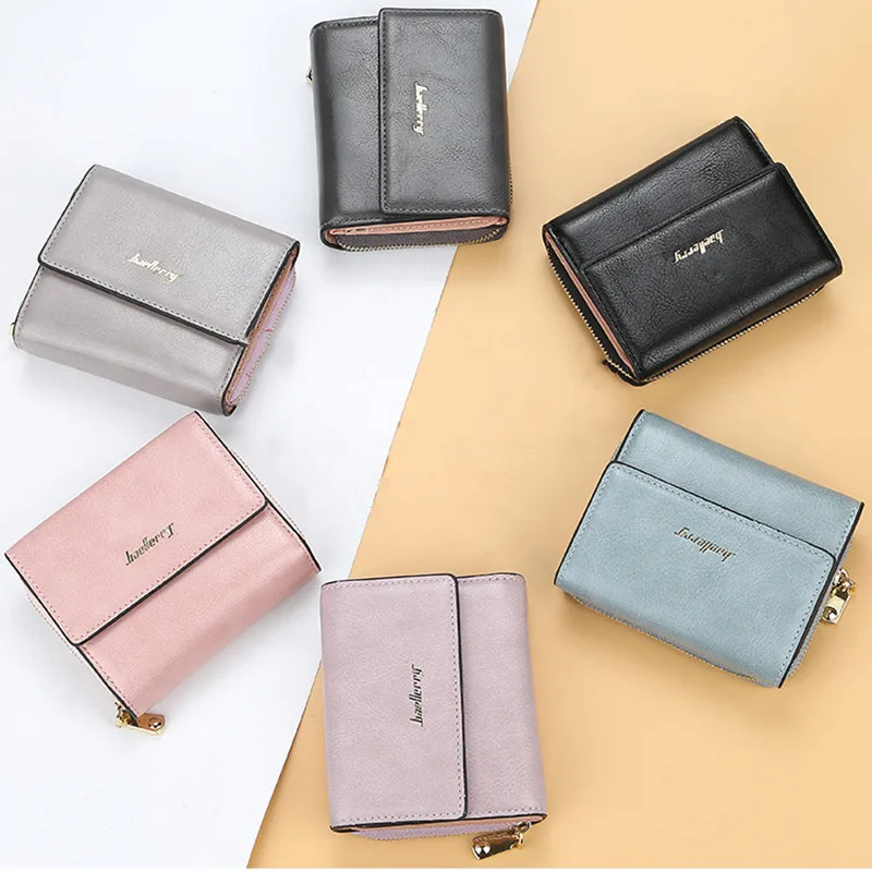 

Baellerry Wallet Women PU Leather Short Korean Multi Card Card Bag Small Fresh Buckle Zipper Zero Wallet