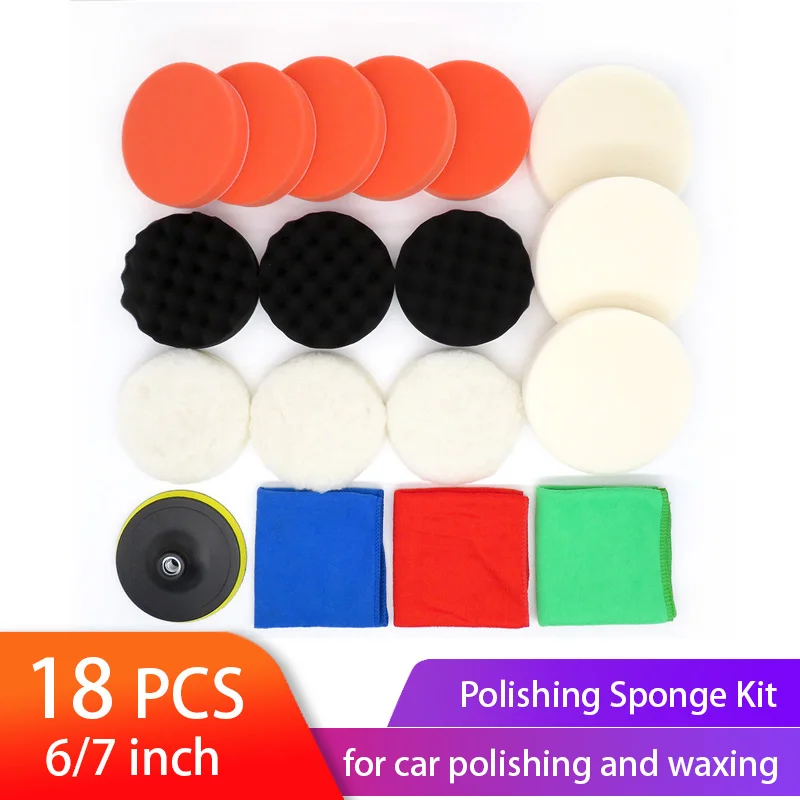 

18pcs 6/7 inch Buffing Pad Set Auto Polishing Pad Kit for Car Polisher Wheel Wax Power Tools Accessorie