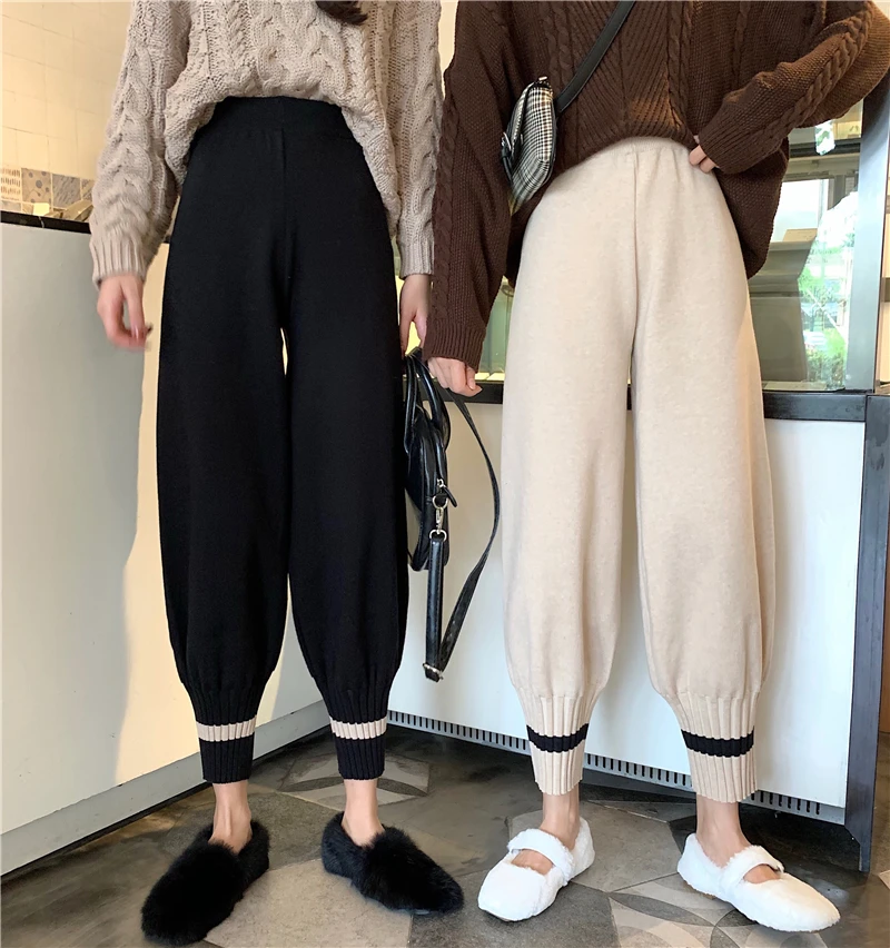 KINOMI Зимние трикотажные плотные теплые женские брюки 2019 новые шаровары с высокой