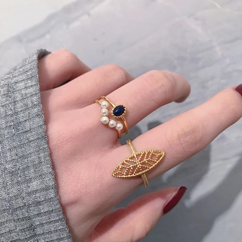 GHIDBK золото Цвет двойной натуральный камень жемчуг кольца для женщин 925