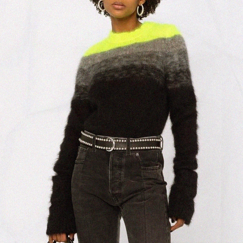 

Striped Sweater Wool Long Sleeve Loose Round Neckline Warm Winter Pullover Retro Knitwear Pull Maille Sweaters Vintage