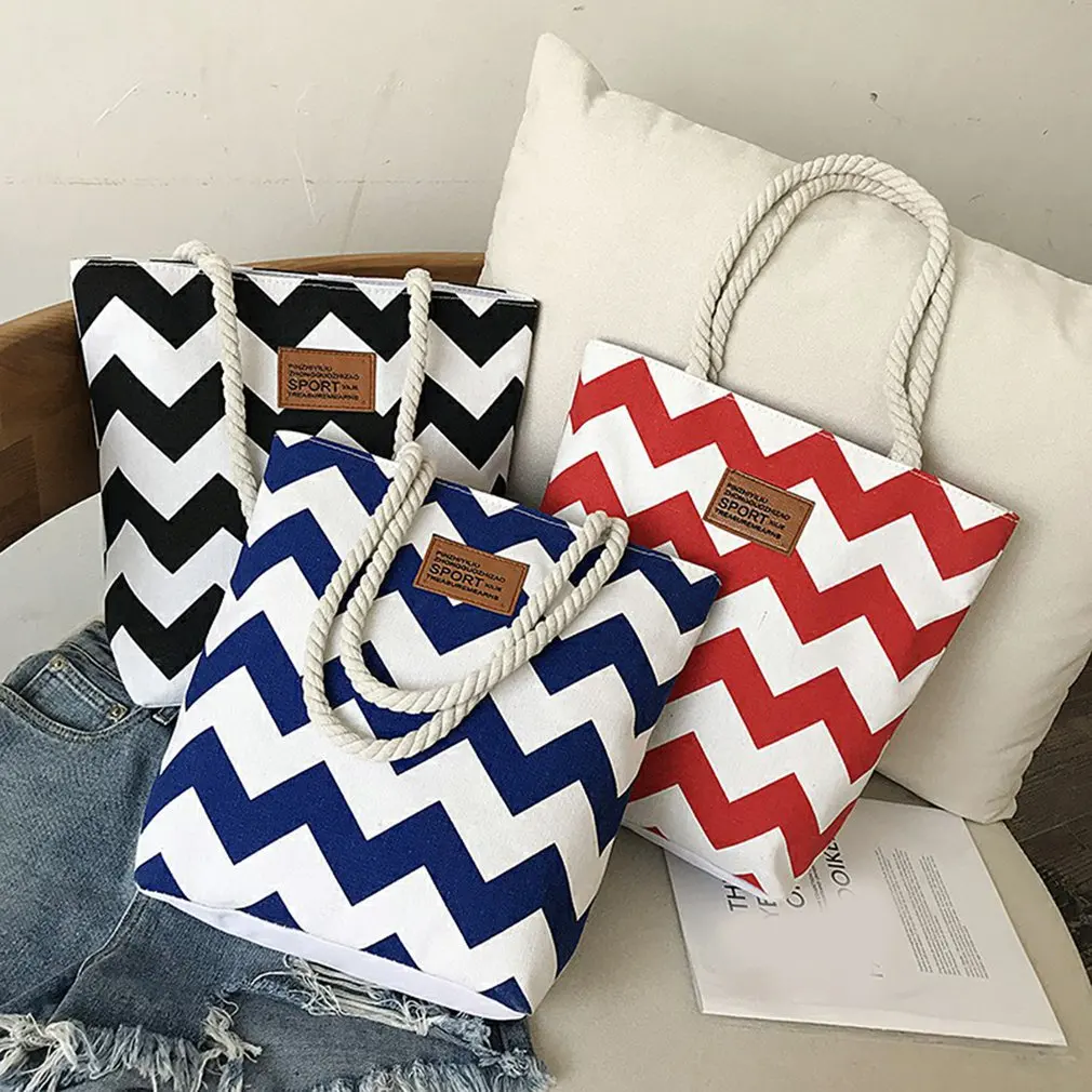 

Korean Style Rope Canvas Knot Bag Fashion Stripe Shoulder Bag Portable Women Tote Bag Beach Bag Meticulous Workmanship