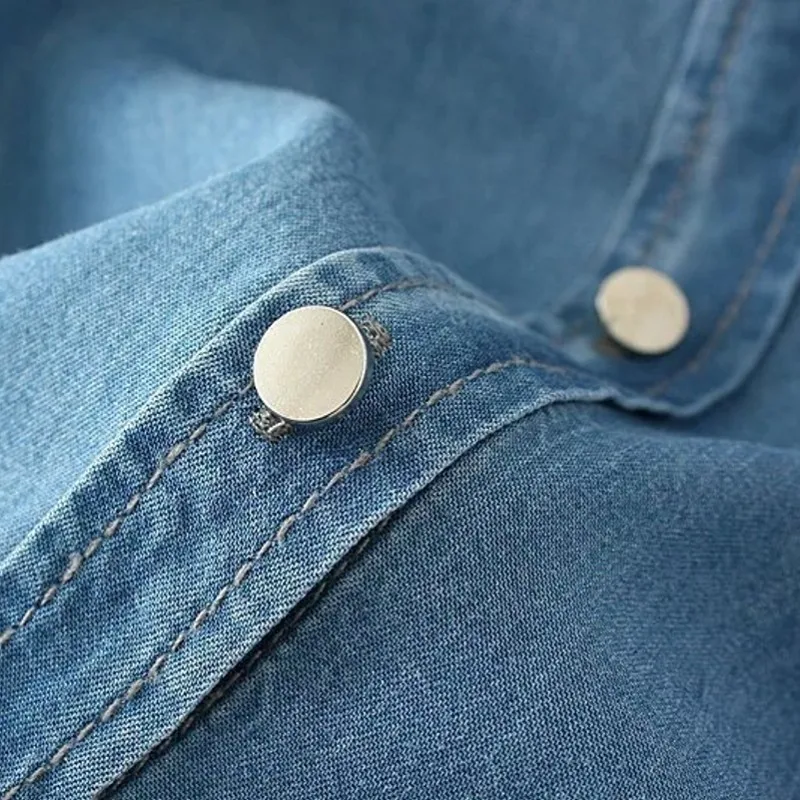 Женская Джинсовая блузка рубашка размера плюс с длинным рукавом рубашки