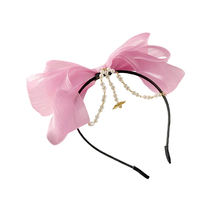 

Children's Bow Headband Pearl Hairpin Hair Hoop Girls Forehead Lace Super Fairy Princess Tiara GIRL'S Cute Hair Accessories