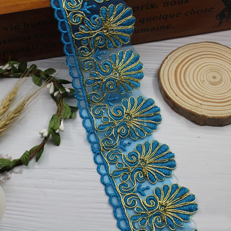 2 yards Gold Line Embroidery Flower Lace Hollow Organza Ribbon Trim DIY Craft Dress Stage Clothing Accessories Decor Fabric | Дом и сад