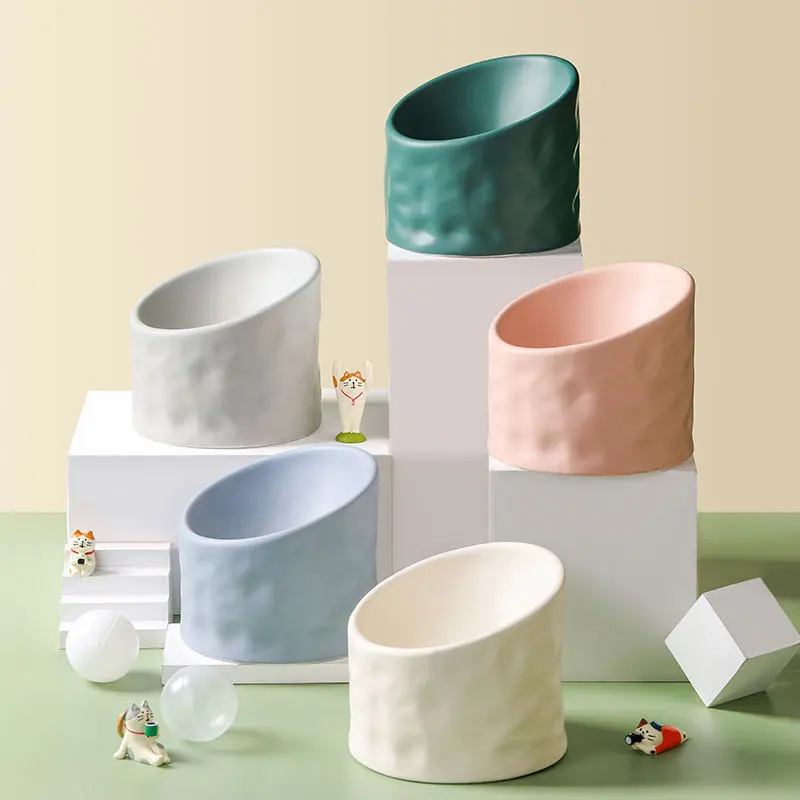 

Pet Ceramic Dog Food Bowl Household High-foot Storage Oblique Mouth Simple Vertebral Protection Cat and Dog Drinking Supplies