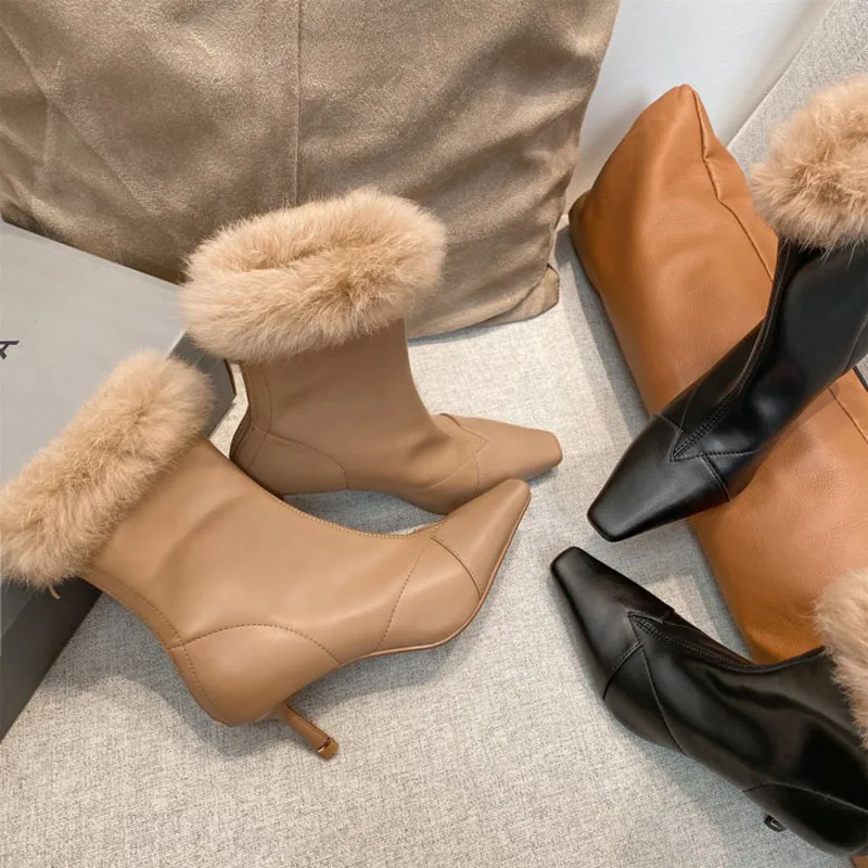 Новинка осени 2021 женские эластичные ботинки на высоком каблуке-шпильке модные с