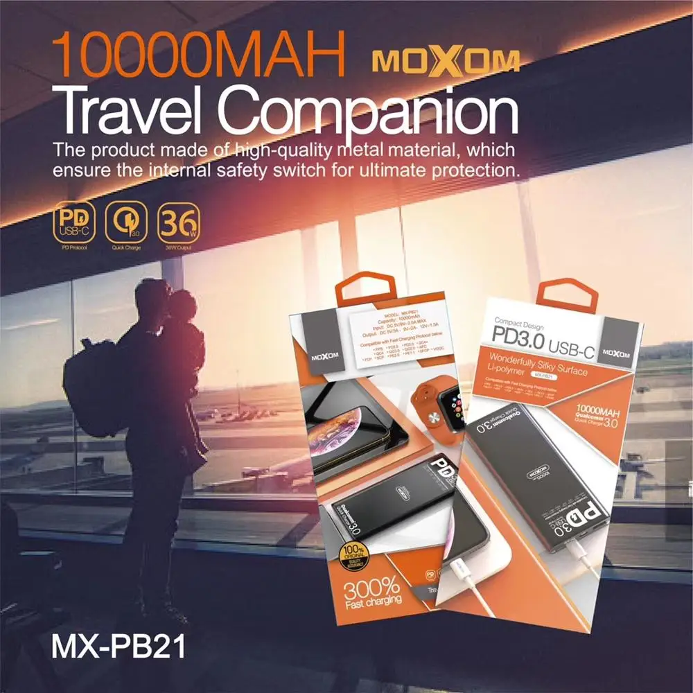 Внешний аккумулятор MOXOM на 10000 мА · ч с поддержкой быстрой зарядки и USB 3 0|Внешние