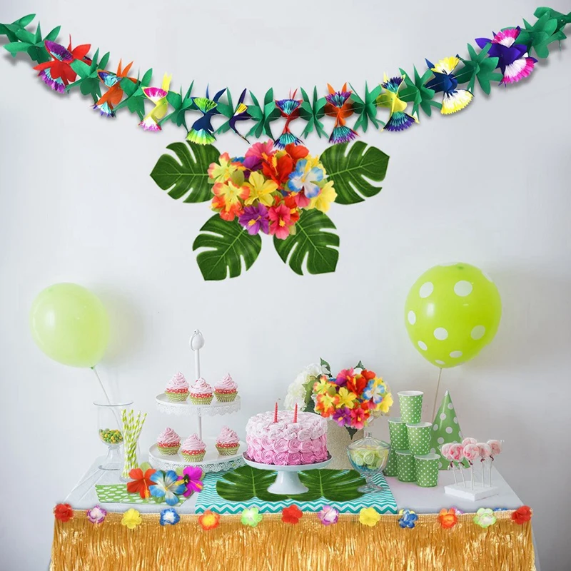 

Hawaiian Palm Leaf Hibiscus Decor Luau Party Supplies Birthday Decorations, Sunflower Banner, Artificial Palm Leaves