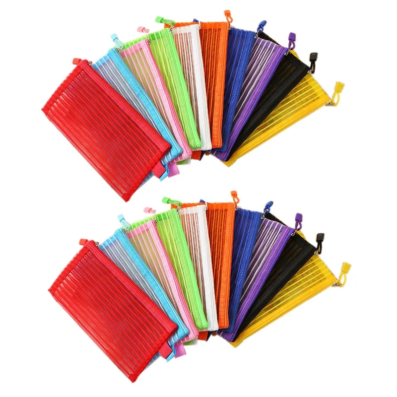 

Сетчатый мешок на молнии, 20 шт./10 цветов, многофункциональные дорожные сумки для ручек и карандашей, офисные принадлежности, косметика для п...