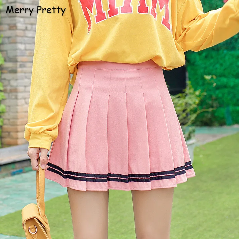 

Merry Pretty Women's Striped Pleated Skirts Plus Size XS-2XL Skirts 2019 Sweet Girl Hight Waist Cute Mini Skirts School Skirts