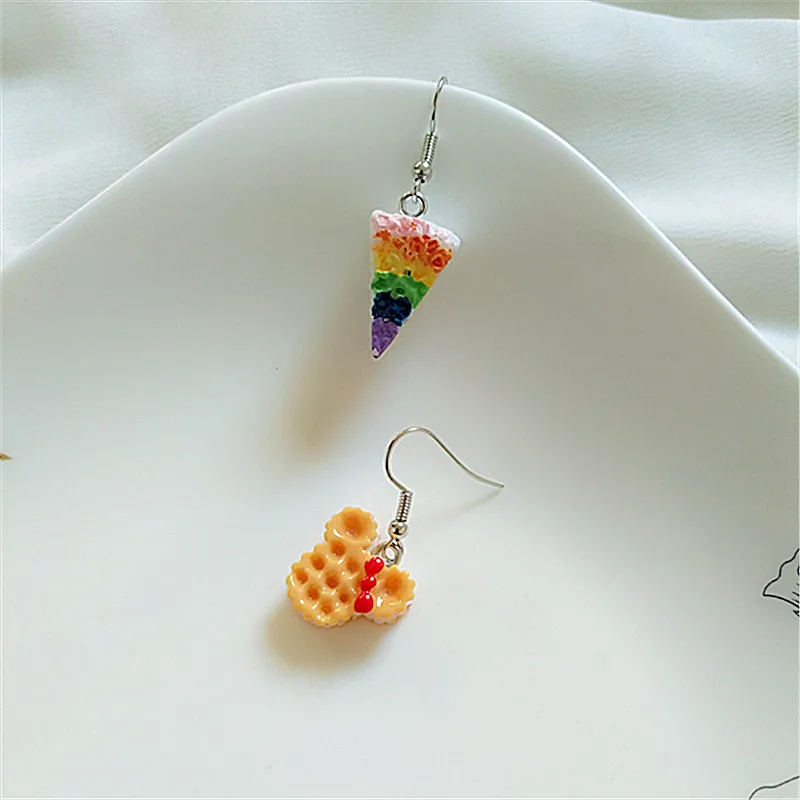 

Cute Earrings Hooks Cartoon Animal Rainbow Asymmetry Resin Jewelry For Women 2021 New Korean Bow Fashion Accessories Wholesale